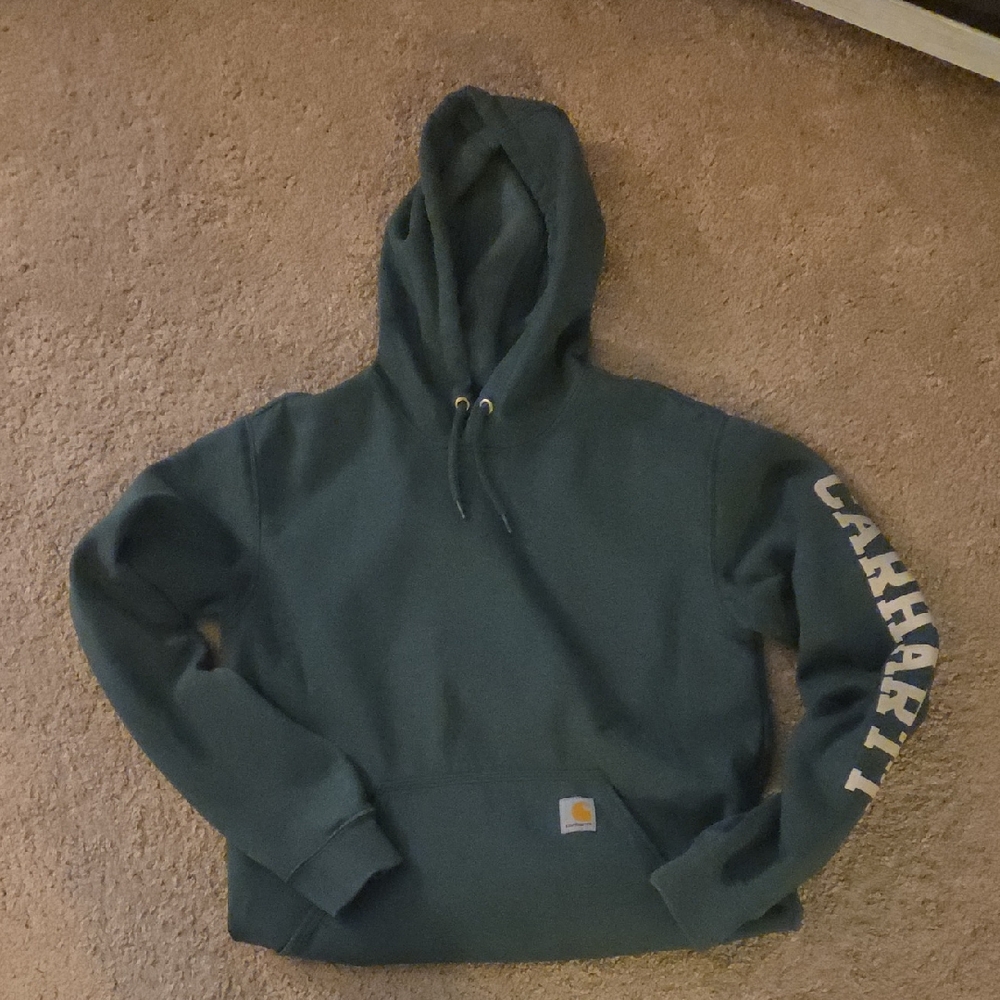 Carhartt Men's Hunter Green Crewneck Hoodie with Sleeve Logo